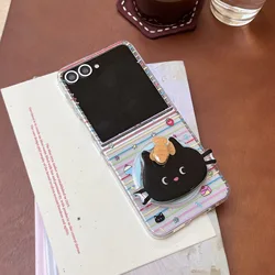 Enhanced Product Title:   
Taiyaki Black Cat Magnetic Stand Holder Case Cover with Bracelet Chain - Galaxy Z Flip 5 (With holder)