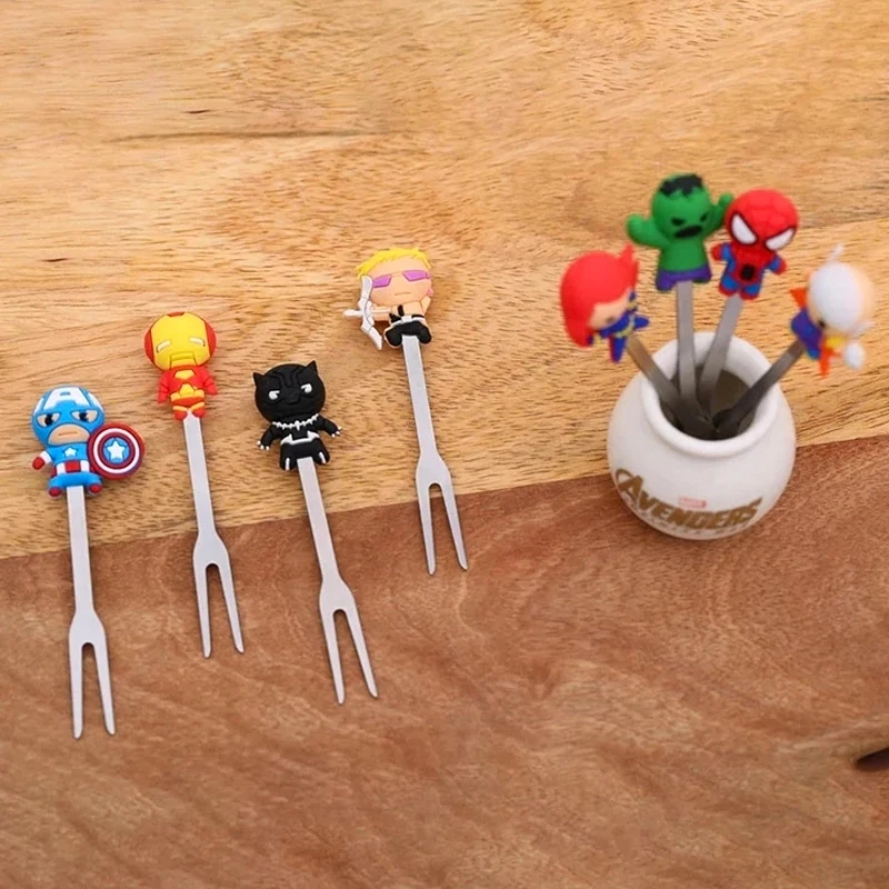 

8pcs Marvel Avengers Anime Figure Hero Cartoon Kids Fruit Forks Stainless Steel Dessert Party Fork Sets Kawaii Lunch Decoration