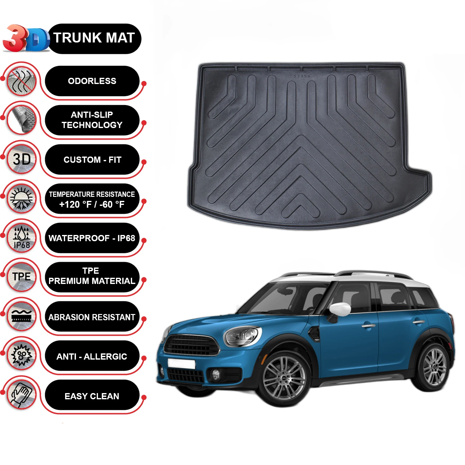 

Mini Cooper Countryman F60 2017-2023 Cargo Liner Rear Trunk Floor Mat