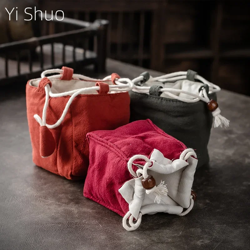 Tea Brewing Pot, Single Cup Buggy Bag Master Cup Bag Portable Tea Brewing Pot Jian Kiln Cloth Drawstring Cotton Linen