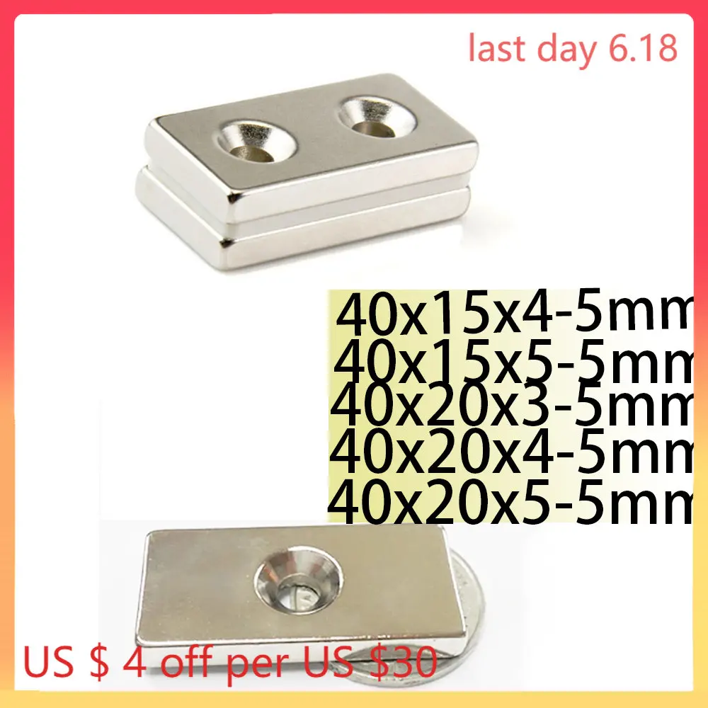 40x15x4-5 40x15x5-5 40x20x3-5 40x20x4-5 40x20x5-5 N35 Block Magnets 40x15  Strip Single Holes 5mm Double Holes Neodymium Magnet
