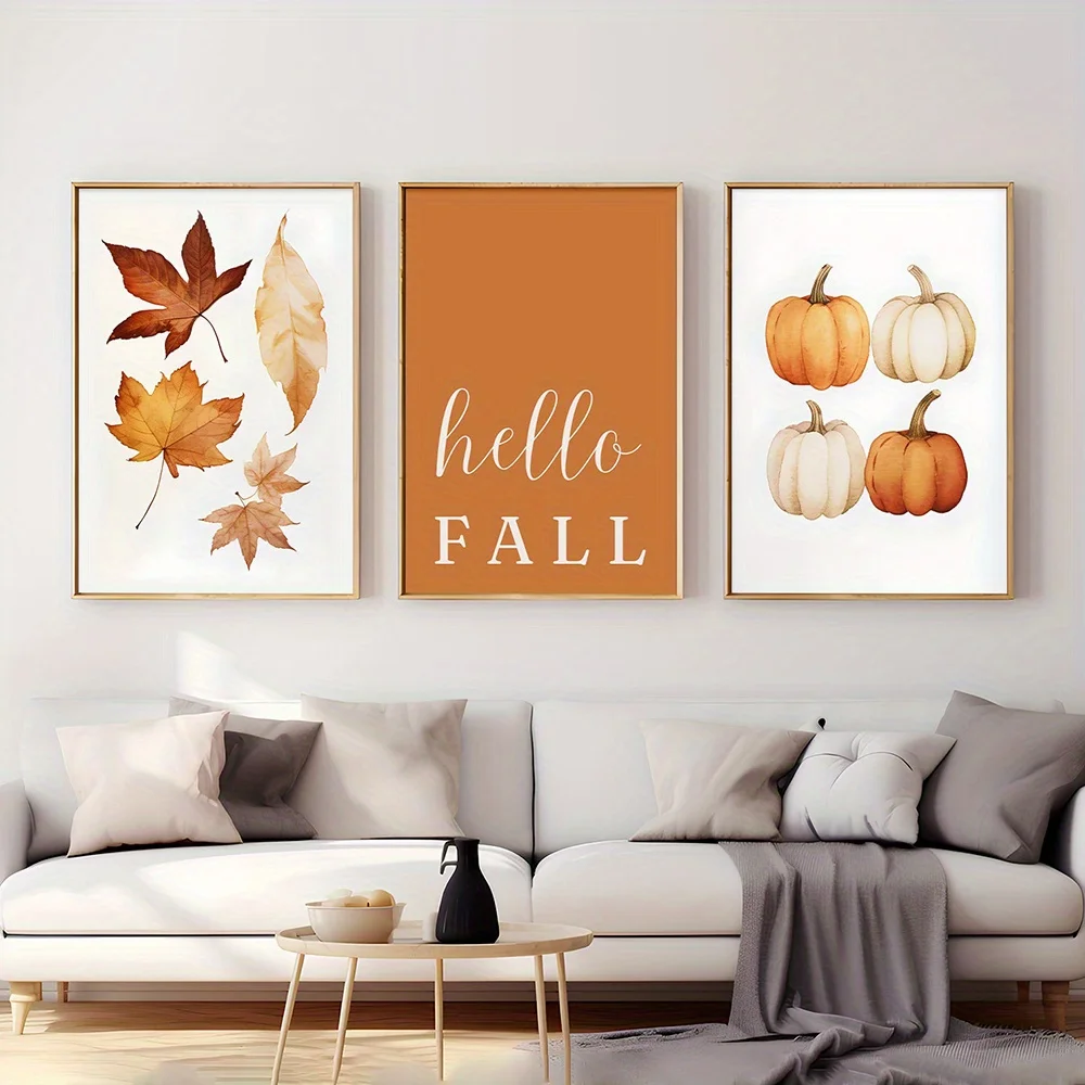 Hello Autumn Poster - Fall Leaf and Pumpkin Decor