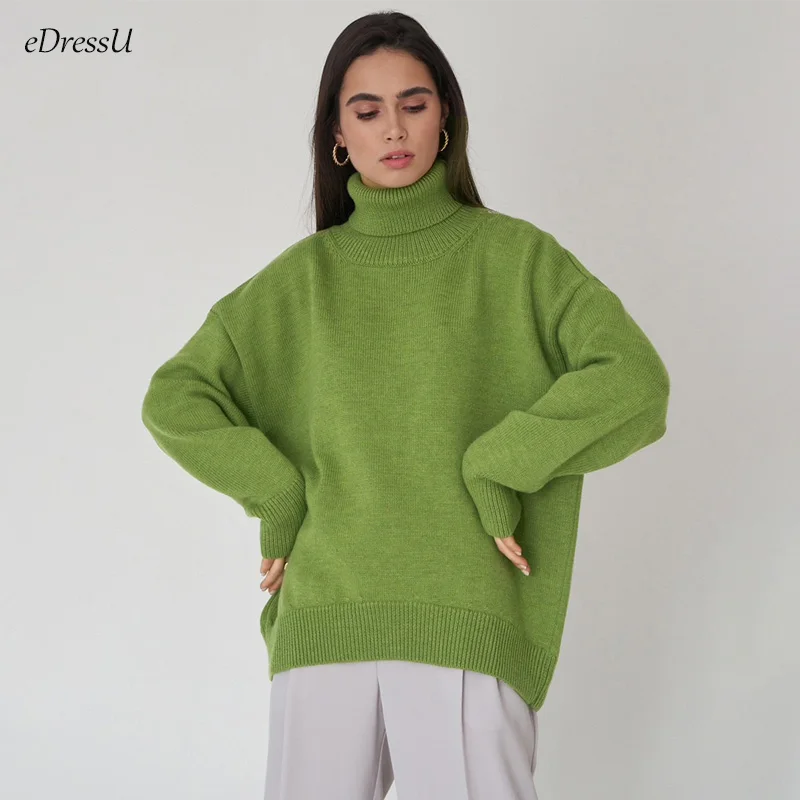 

2023 осень зима женский свитер с высоким воротом джемпер оверсайз Свободный пуловер вязаная одежда куртка Модные Повседневные свитера XLJ-0010