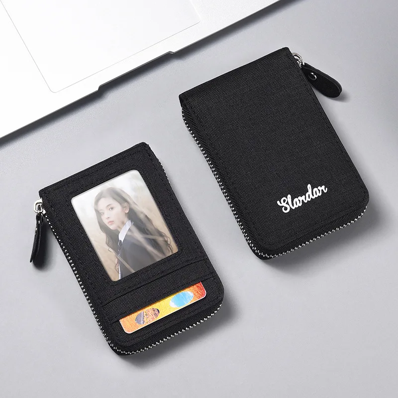 Large capacity small card bag men's canvas cover with multiple card slots, anti ultra-thin demagnetization certificate bag clip