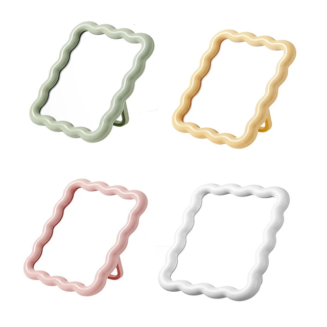 Miroir de maquillage de bureau ondulé pour étudiant, document solide, simple, portable, pliable, compact, mignon 5