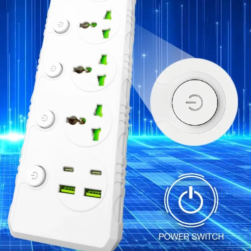 Universal Power Strip with USB-C Ports & Surge Protection, 1.9M Extension Cord