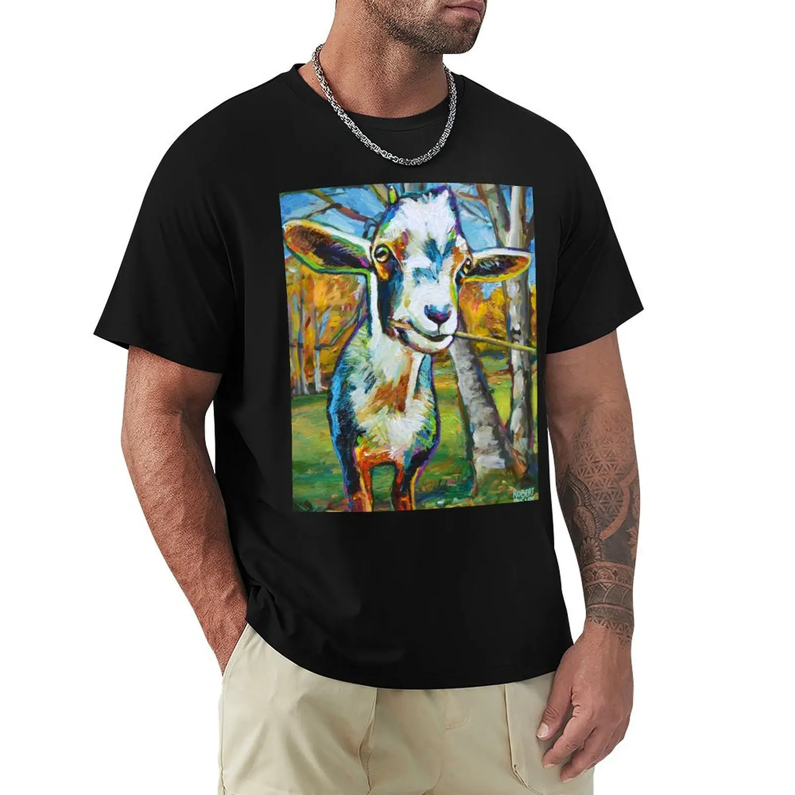 

Farm Goat and Tree Impressionist Painting T-shirt graphics Blouse fitted t shirts for men