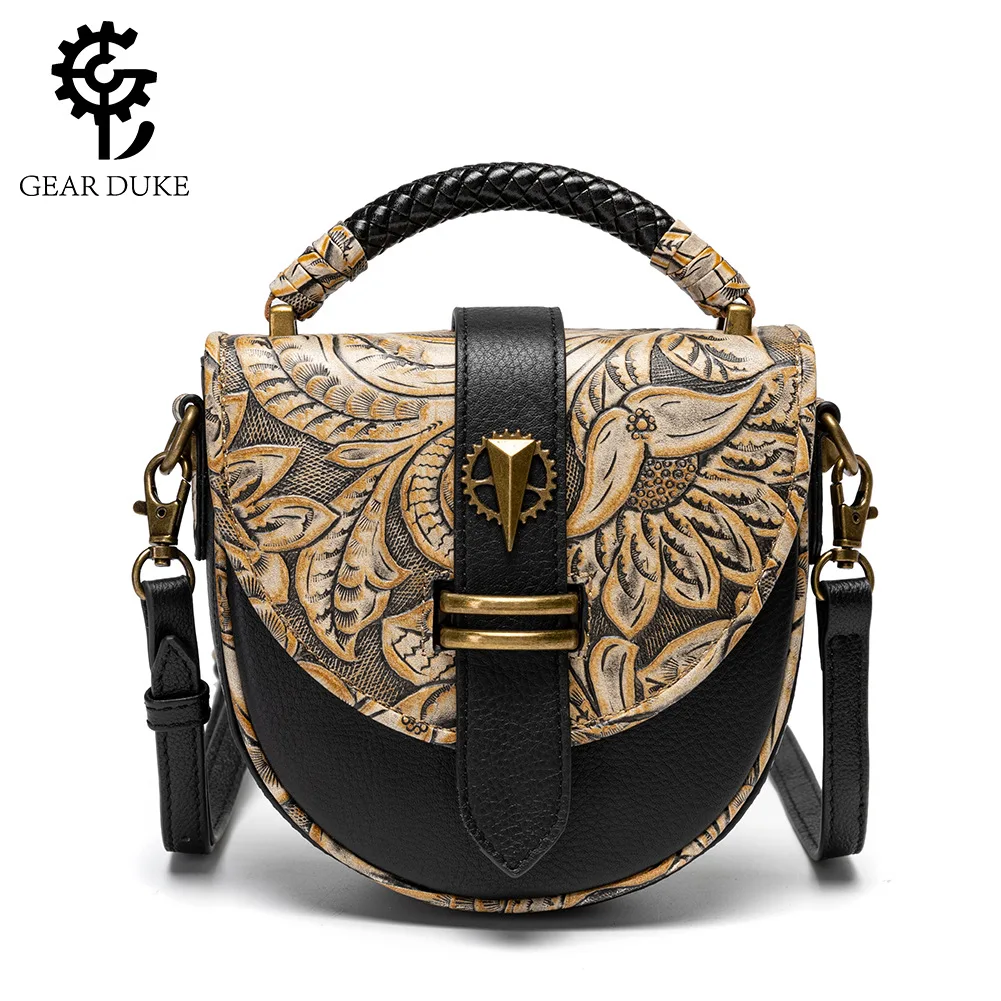 

Gear Duke Woman Cow Leahter Embossed Handbag Gear Revit Decorat Messenger Bag Medieval Steampunk Motorcycle Single Shoulder Bag