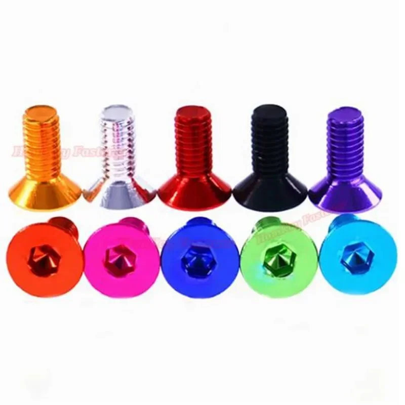 Hex Socket Screw 10pcs Aluminum Flat Screws m3 m4 m5x6/8/10/12/14/16 Flat Hex Socket Countersunk head Screws Bolts Anodized Color