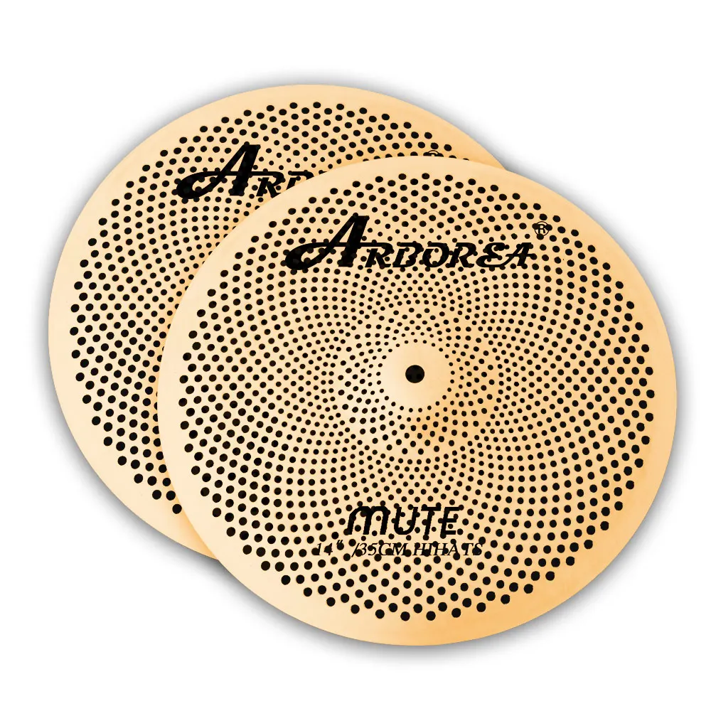 One Pair Golden Mute Cymbal 14" Hi-Hat Cymbal Low Volume Percussion Instrument