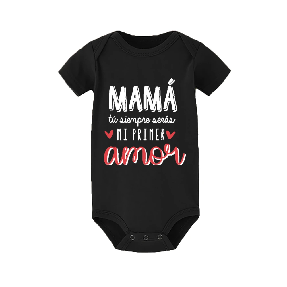 Mama, du wirst immer meine erste Liebe sein. Spanischer bedruckter Baby-Body für Kleinkinder, kurzärmeliger Overall, lustige Strampler-Kleidung für Neugeborene – Detail 7