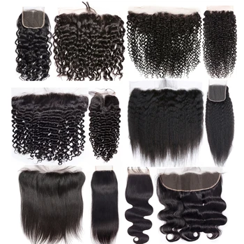 13x4 Transparent HD Lace Frontal Closure Straight Water Wave Kinky Curly 4x4 Lace Closure Only 100% Remy Human Hair pre plucked 1