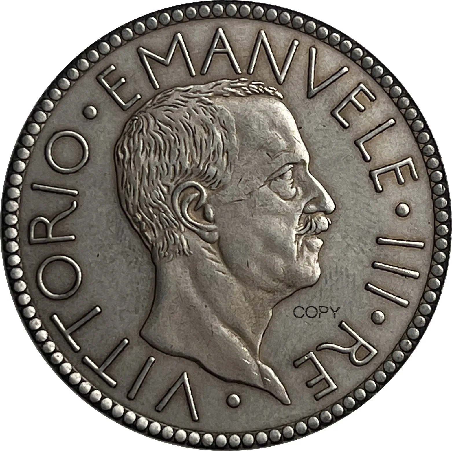 

Italy 1933 20 Lire Vittorio Emanuele III Head King Italia Cupronickel Silver Plated Copy Coin Antique Collection Commemorative