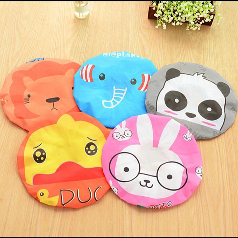 

Variety of Cartoon Shower Caps Women's Bathroom Hats Sauna Lace Adjustable Elastic Caps Spa Caps Girls Hair Protection Cap