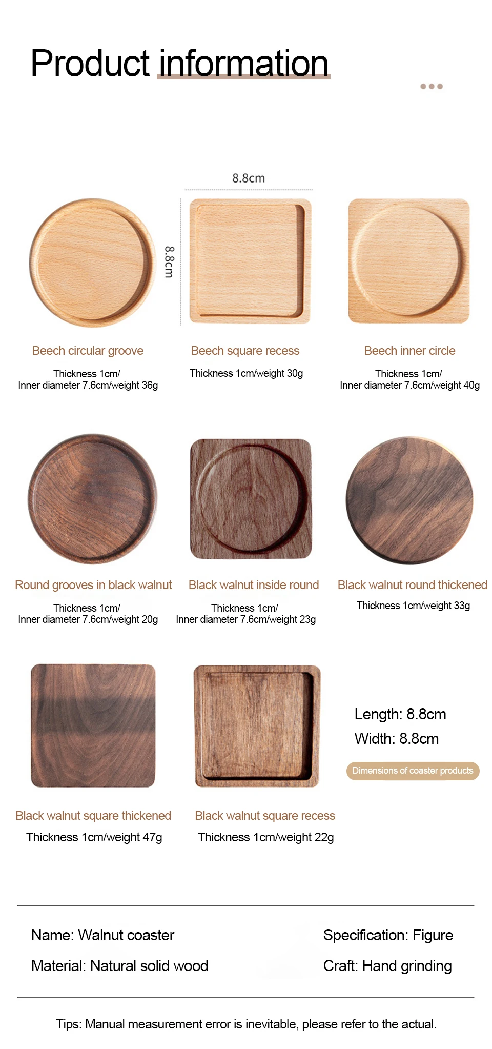 Description Picture 3 of item1PC Wooden Coaster Placemats Tea Coffee Cup Pad Durable Heat Resistant Teapot Mat Walnut Color Insulation Tableware Mug Holder