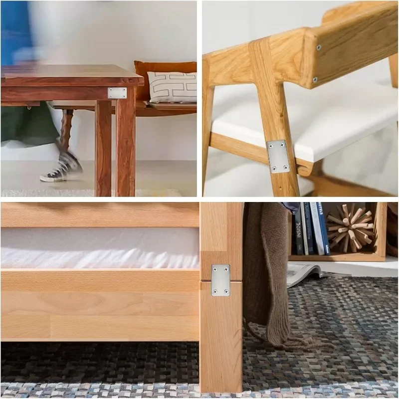 Stainless Steel Fixing Corner Brackets Silver 4 Hole Metal Flat Repairing Plate Screws Portable Wooden Furniture Fasteners stainless steel angle bracket furniture hardware angled furniture hardware furniture corner protector