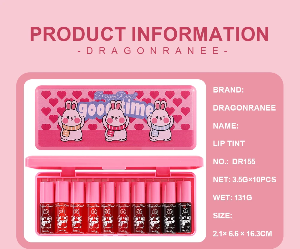 Description Picture 3 of itemTen Lip Glaze Set, Mirror Water Gloss, Rich, Whitening, Complexion Lipstick, Moisturizing, Non-Stick, Long-Lasting Lip Glaze