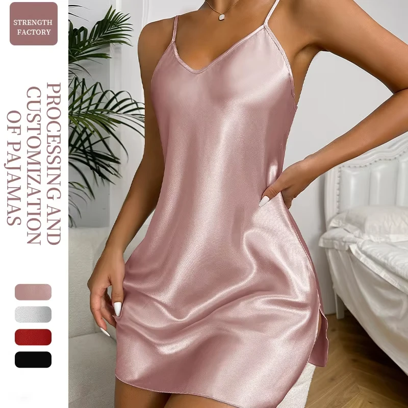 Women Nightgowns Women's small fresh short dress home casual breathable pajamas nightdress imitation silk home wear women nightgowns,women nightdresses,women pajamas,sleeping dress