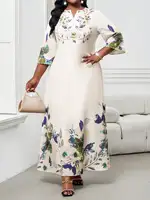 Elegant Floral Maxi Dress for Women, Plus Size V-Neck Bell Sleeve Summer Dress for Wedding Guest or Office - Image 6