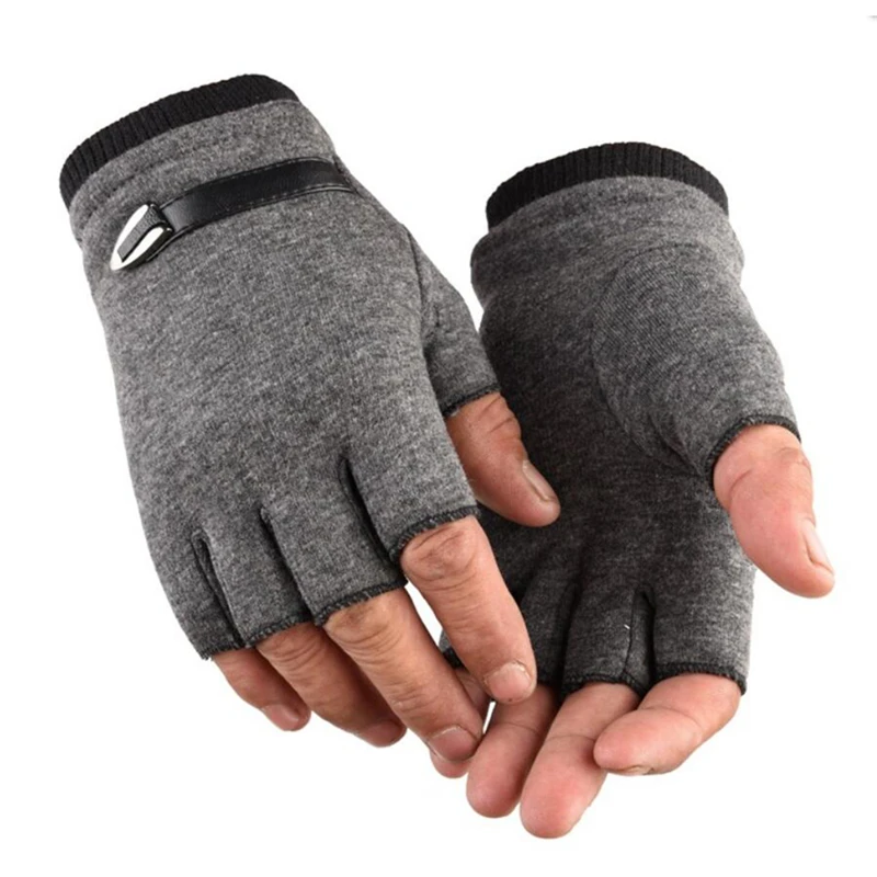 Fingerless Men Gloves Driving Suede Leather Black Grey Half Finger Men Elastic Gloves Outdoor Bike Mittens Winter Warm Gloves цена и фото