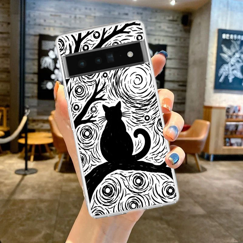 Clear Soft TPU Phone Case - Gogh at Night Cat Design