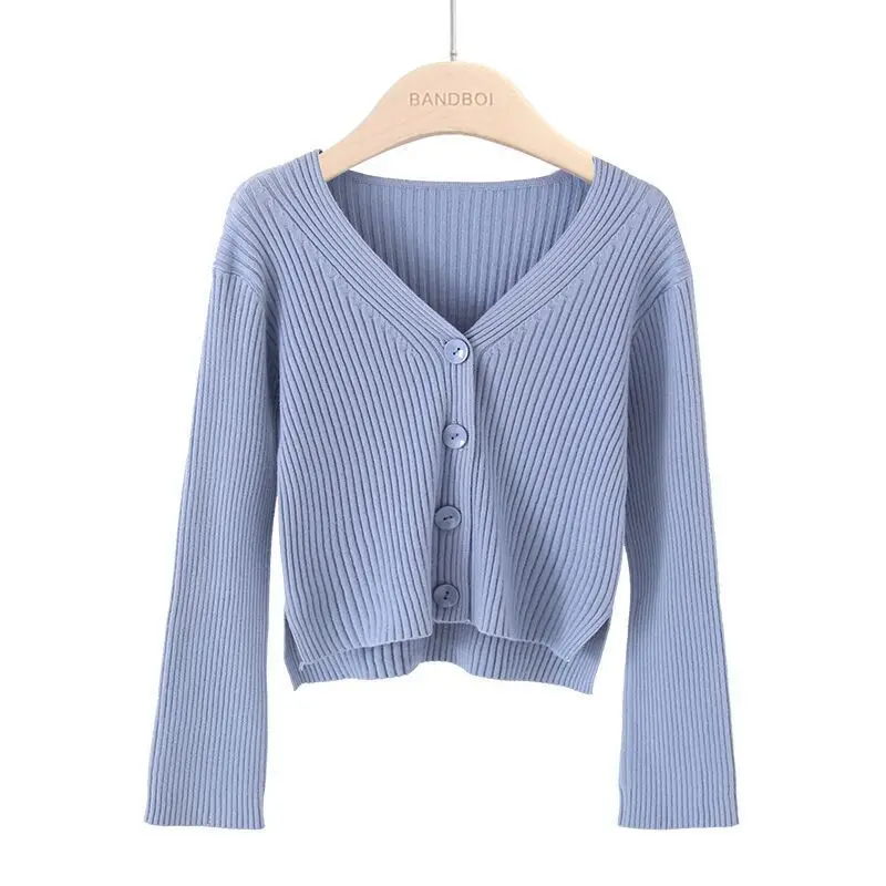 Asymmetrical Button Short Lazy Style Cardigan Spring Autumn New Long Sleeve Solid Fashion Sweaters Elegant Korean Women Clothing 6