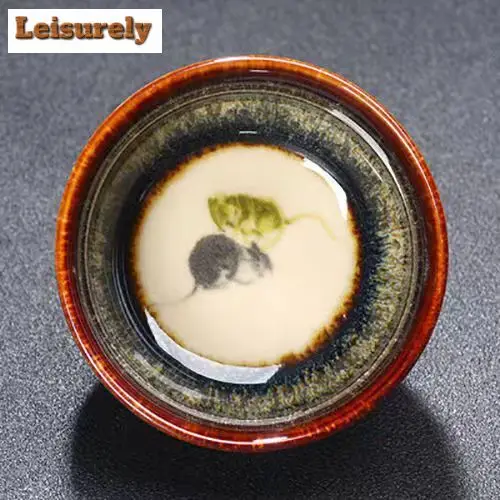 Retro Kiln Transformation Ceramic Teacup Zodiac Jianzhan Coffee Cup Household Water Bowl Crude Pottery Tea Bowl Drinkware 65ml
