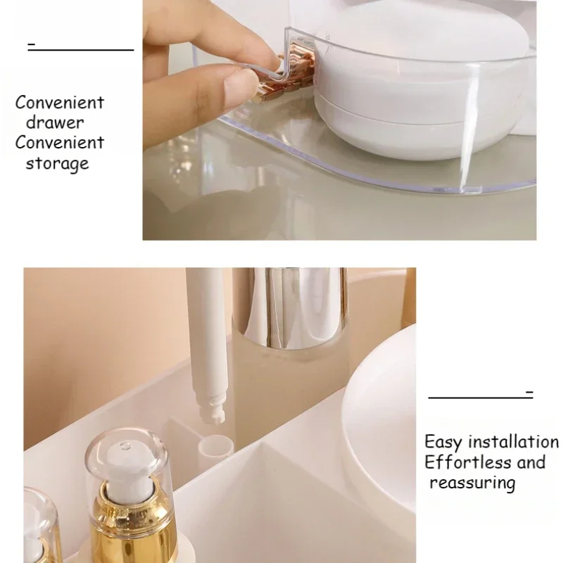 Cosmetics Storage Box with Mirror Dressing Table Makeup Mirror Jewelry Storage Makeup Brush Storage Organizer Lipstick Organizer 5