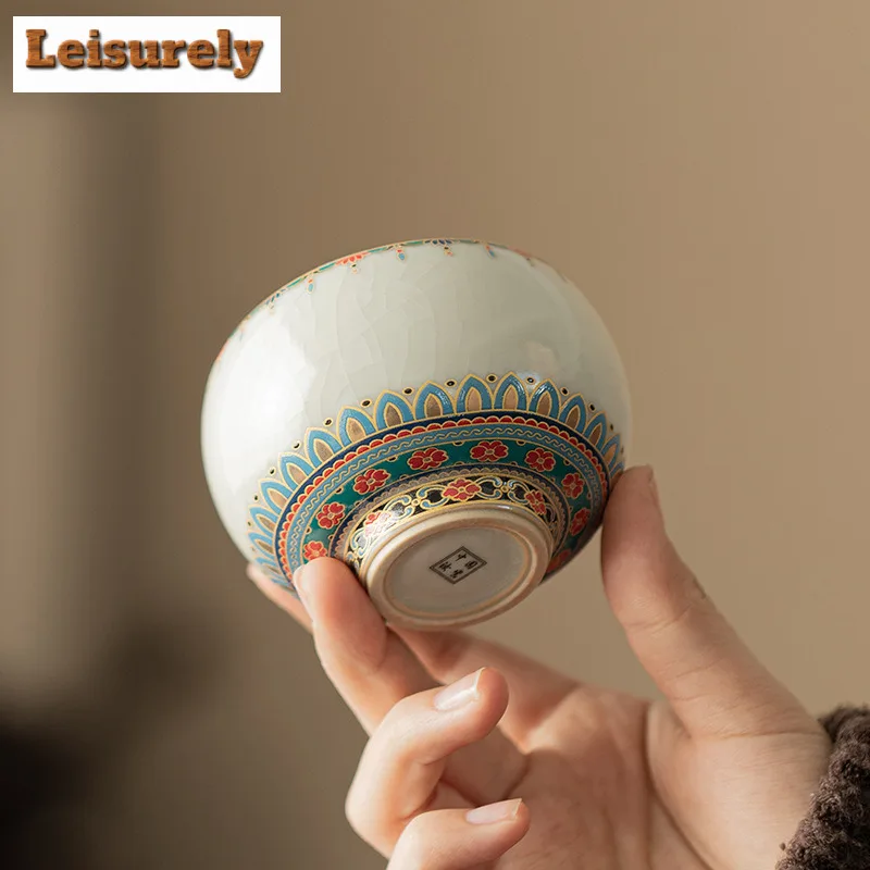 120ml Ru Kiln Dunhuang Meditation Teacup Vintage Tea Bowl Set Of Cups Tea-tasting Smelling Cup Jianzhan Master Cups Teaware Gift