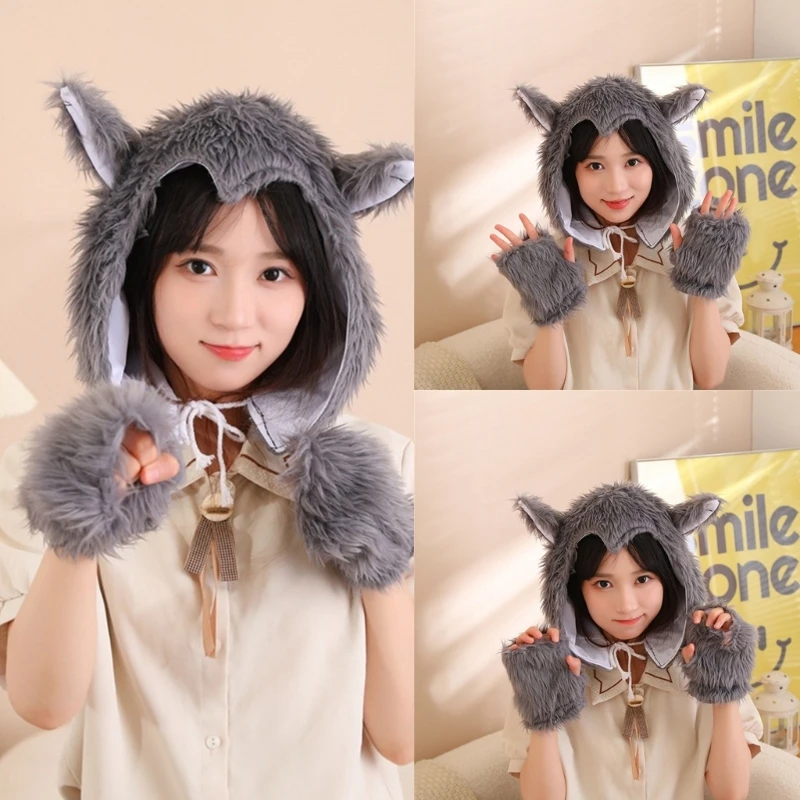 

Halloween Wolf Furry Hat Gloves Perfect for Role Playing and Costume Parties NEW
