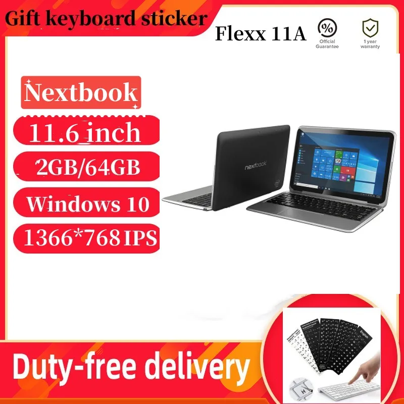 

11.6 Inch Windows 10 Home Nexbook Quad Core 2GB RAM 64GB ROM 11A 1366*768IPS Intel Atom x5-Z8350 CPU HDMI-Compatible Tablet PC