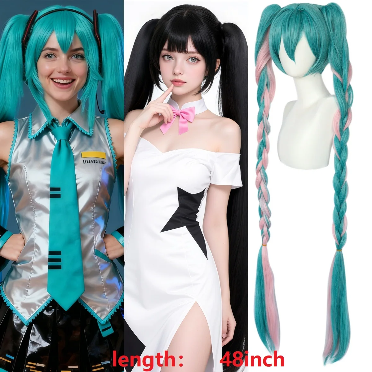 VTuber: Hatsune Miku | Synthetic Double Ponytail Long Straight Cosplay Wig 28 Synthetic Double Ponytail Long Straight Cosplay Wig for Lolita Styling (Universal)