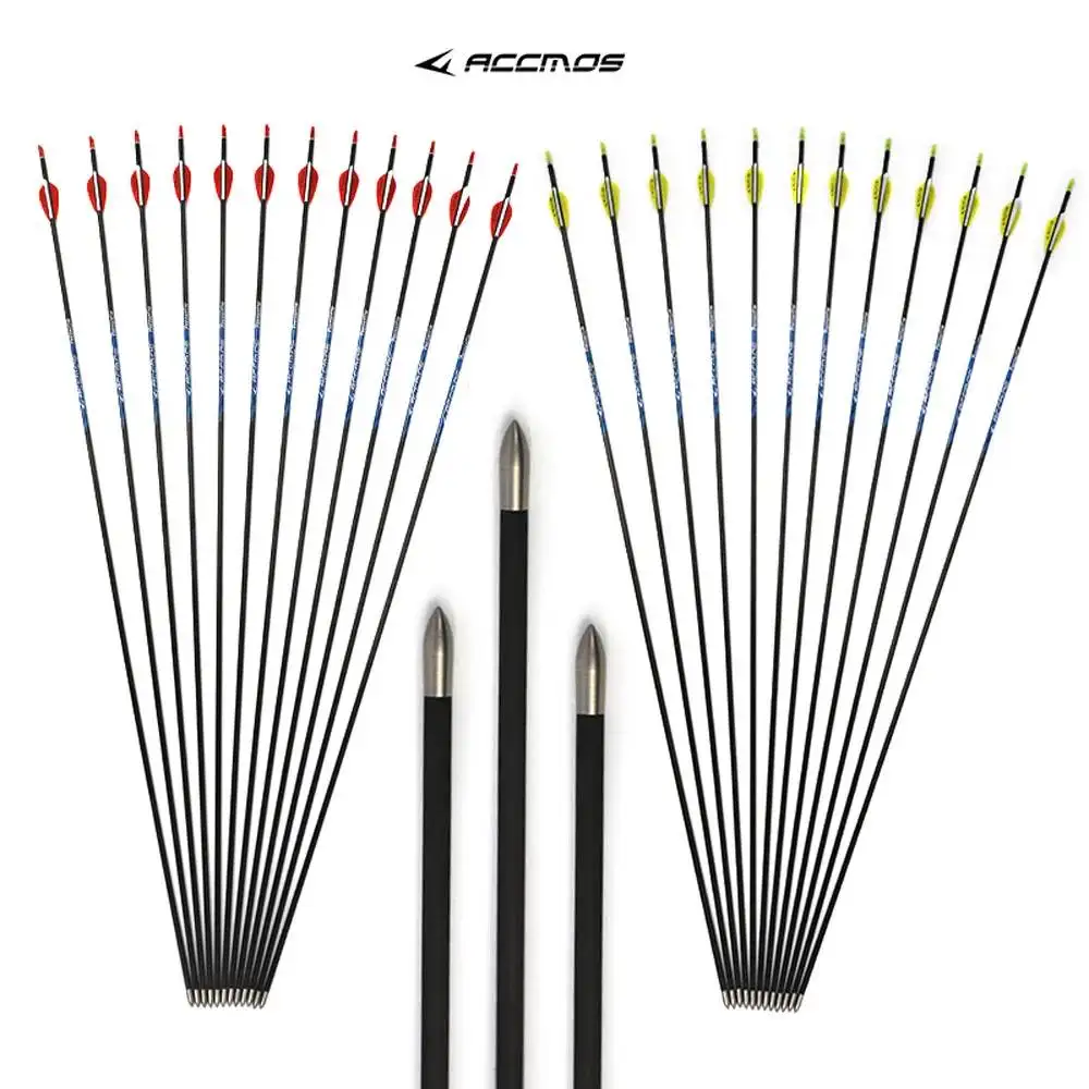 Flèche De Tir à L'arc En Carbone, Spine 600, Avec Plumes Et Pointes ID 6.2 - Parfait Pour Le Tir Nature Ou Compétition