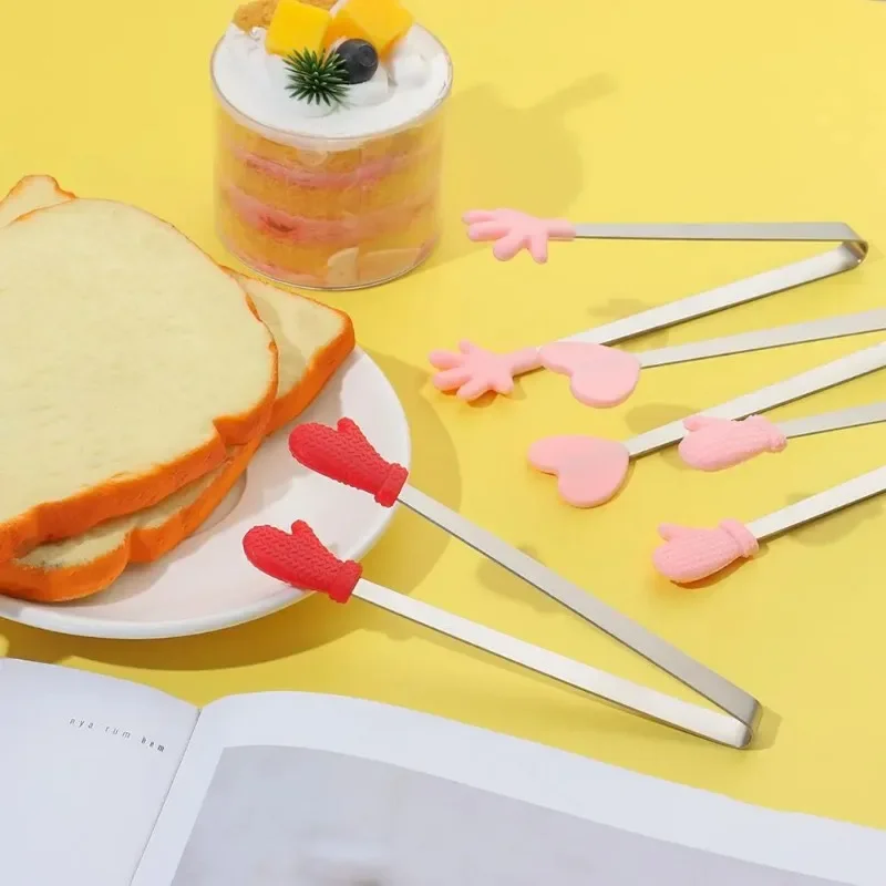 Food Tongs Creative Silicone Stainless Steel Mini Snack Non-slip Handles BBQ Bread Ice Cube Clip Kitchen Accessories