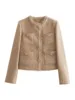 TRAF Women's Jacket Coat Tweed Cropped Jacket New in Outerwears Autumn Winter Crop jacket Woman Long Sleeve Elegant Short Coats 2