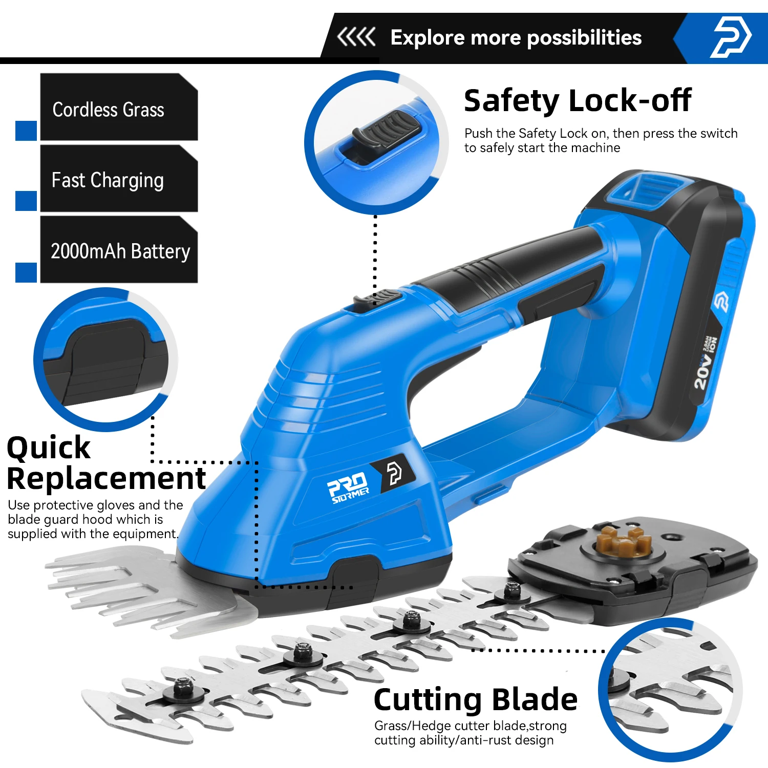 2 in 1 Electric Hedge Trimmer 20V Cordless Lawn Mower Battery Pruner Garden Tools Shears Shrub Trimmer for Grass By PROSTORMER 3