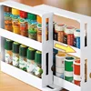 2 Layer Storage Kitchen Rotating Organize Spices Jar Bottle Storage Rack Kitchen Bottle Storage Organizer Shelves Slide Cabinet
