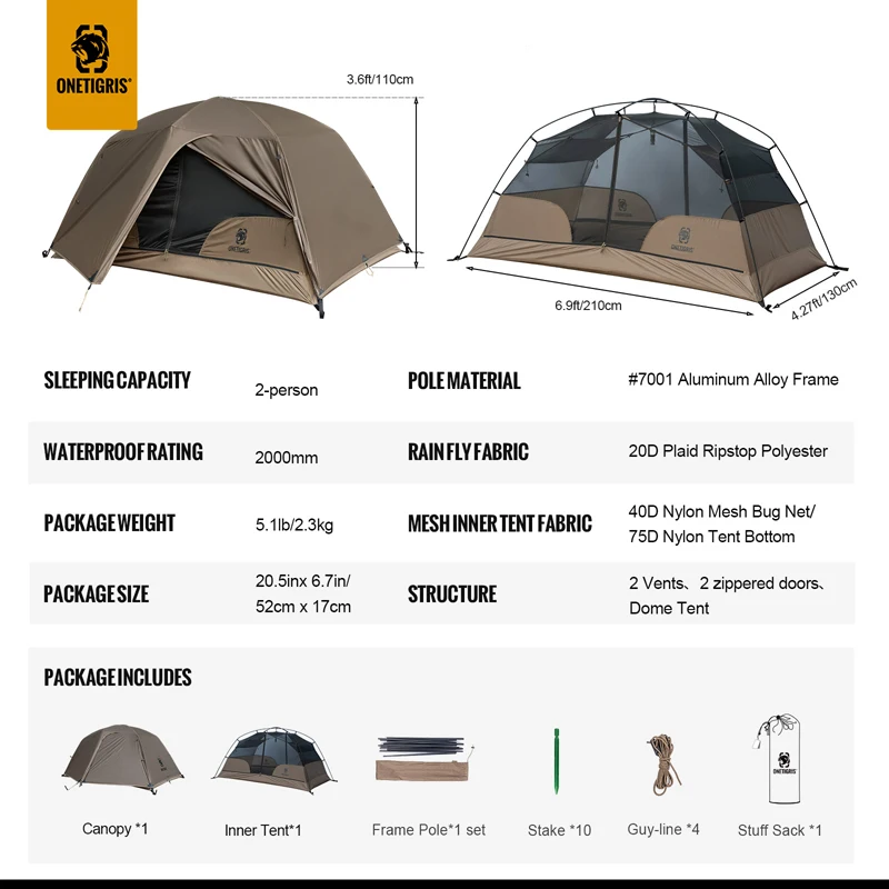 OneTigris COSMITTO 2.0 Backpacking Tent 3-Season Easy Setup