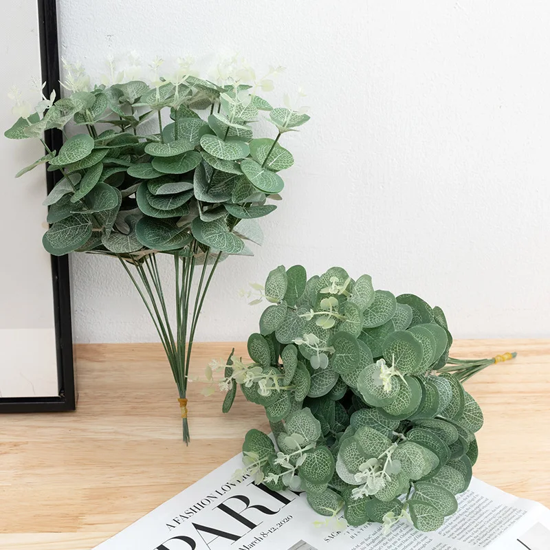 

10PCS Artificial Eucalyptus Silk Flower Bouquet Accessories Wall Hanging Simulation Green Plant For Home Decoration Table Decors