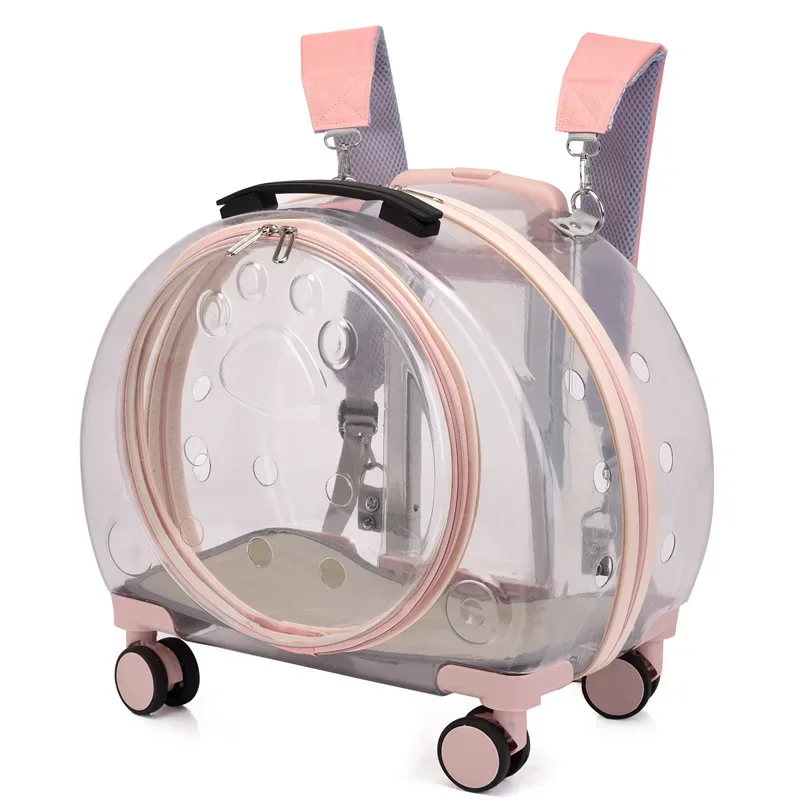 

High Quality Travel Products Transparent Pet Dog Cat Backpack Carrier Bag with Wheels Pet Trolley