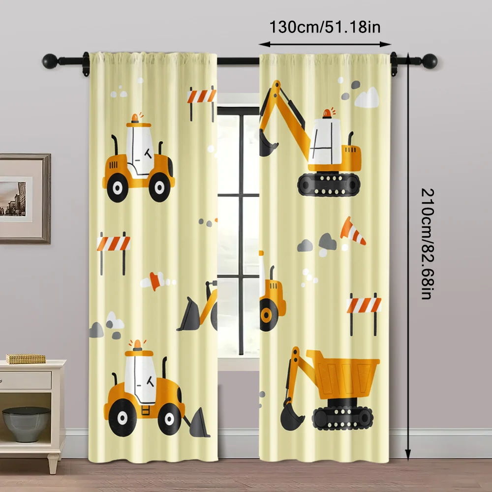 2pcs, Window Treatment Curtains Truck Tractor Machine Washable Fabric,Without Electricity Wall Decor for Indoor Celebrations, 5