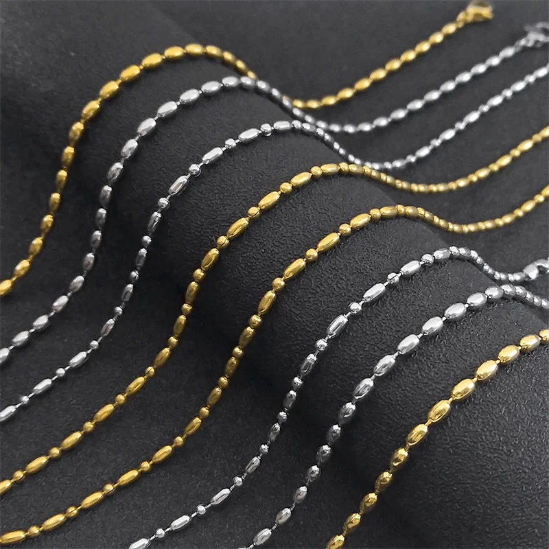 Edelstahl Ästhetische Reiskorn-Kettenhalskette für Damen und Herren Silber/Goldfarben Choker Schmuck Markierungszubehör Joyas