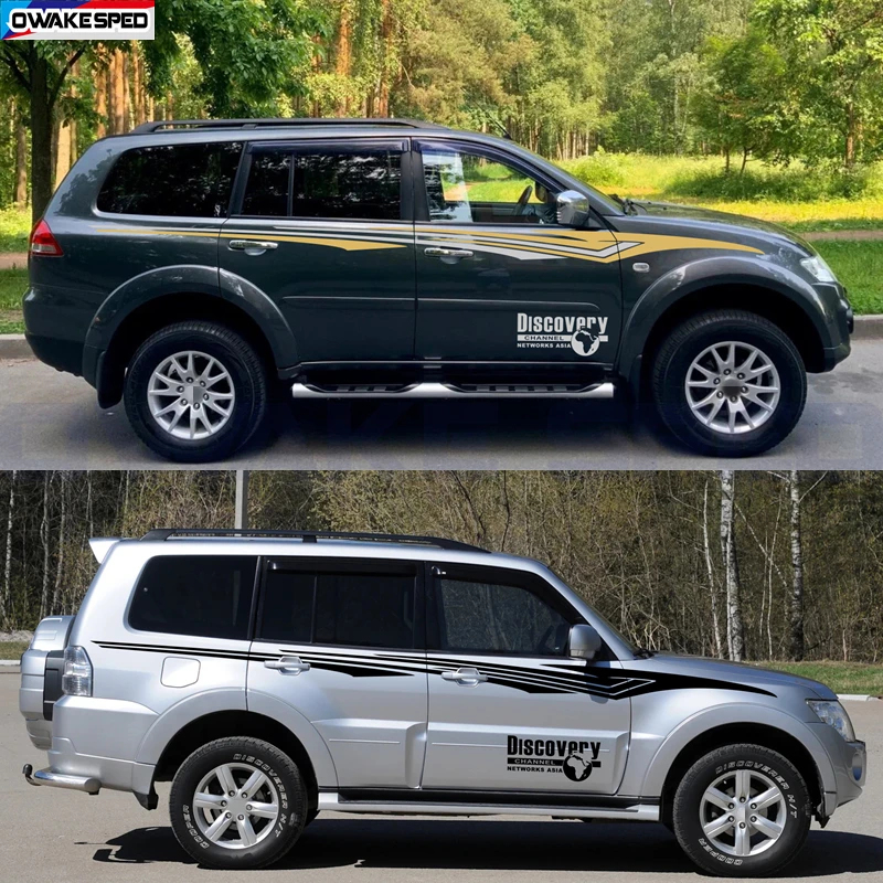 1Set Car Body Door Side Decor Sticker Strisce Sportive Per Mitsubishi Pajero 2 3 4 Off Road Style Accessori Earth Map Decalcomania In Vinile