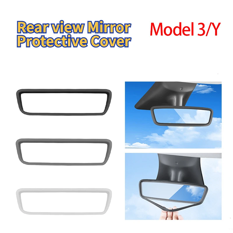 [Tesla Model 3/Y] Car Interior Rear view Mirror Protective Case Rearview Mirror Silicone Protective Frame Accessories