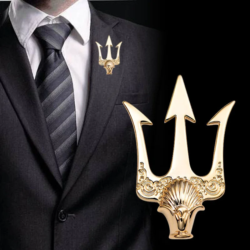 

High-end British Stlye Vintage Trident Brooch Men's Suit Metal Brooches Lapel Pin Badge Shirt Collar Accessories Gifts for Men