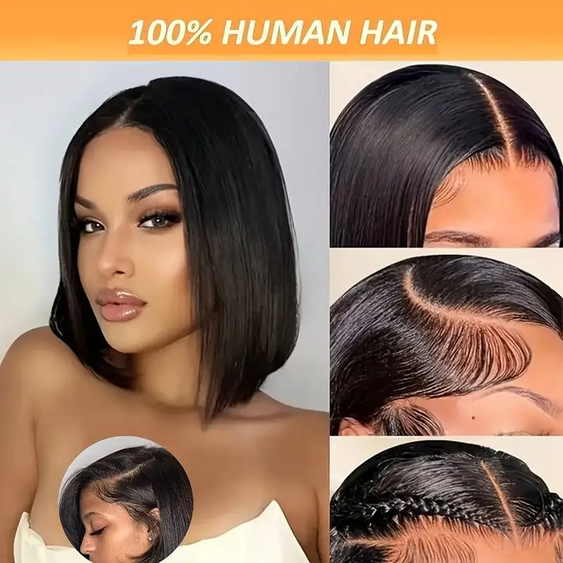 12 Inch 4x4 HD Lace Bone Straight Front Human Hair 220 Density HD Transparent Lace Frontal human hair wigs For Women