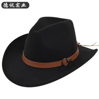 European And American Sheep Cowboy Fur Felt Woolen Ethnic A Hood Brown Belt Retro Fedora Hat 1