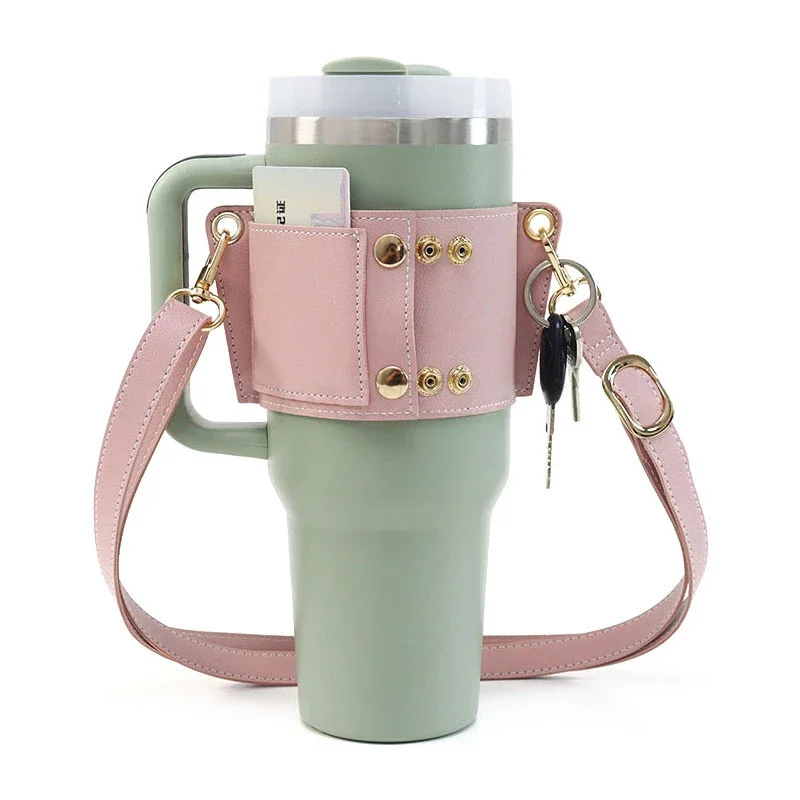 Deluxe PU Leather Water Bottle Sling with Adjustable Strap