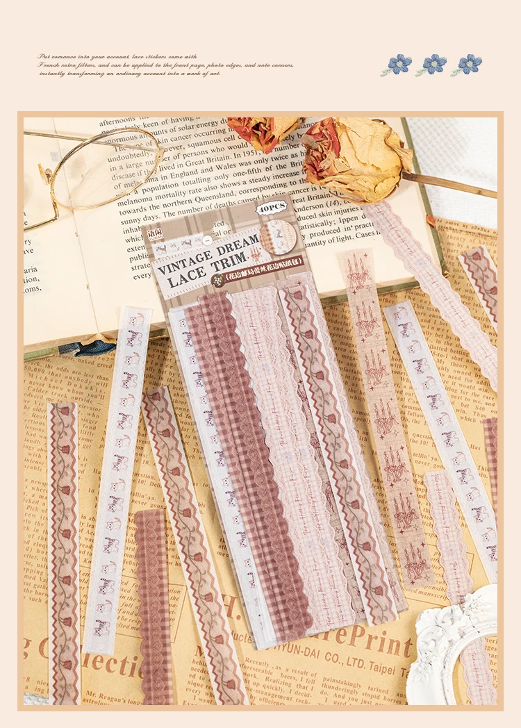 40 Stück Spitzen-Aufkleber, niedliche Ästhetik, Dekor, Collage, Junk Journal, Scrapbooking-Zubehör, selbstklebende, kreative Schreibwaren-Aufkleber – Detail 7
