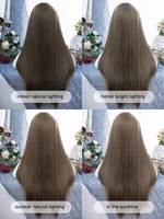 Perruques synthétiques marron miel cendré de Style sauvage de 28 pouces avec frange, perruque à mécanisme de cheveux longs et lisses pour femmes, usage quotidien résistant à la chaleur 6